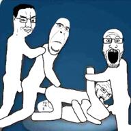 beard biting_lip faggot gay glasses hair homosexual horny naked nsfw open_mouth orgy penis smile smug soyjak variant:chudjak variant:cobson variant:gapejak variant:markiplier_soyjak variant:soyak // 640x640 // 229.5KB