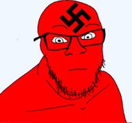 closed_mouth glasses nazism neutral red_skin soyjak stubble swastika variant:feraljak // 1335x1252 // 95.3KB