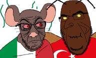 2soyjaks angry animal animal_ears antenna brown_skin clothes cockroach country flag:italy flag:turkiye glasses holding_laughter italy looking_at_each_other rat red_eyes rodent staring stinky turkroach tvrkaryan variant:cobson variant:feraljak yellow_eyes yellow_sclera // 1400x850 // 326.8KB