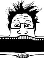 gape glasses hair soyjak stretched_mouth stubble variant:markiplier_soyjak wide_mouth // 598x796 // 21.8KB