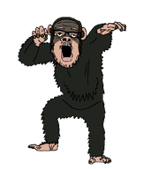 animal ape arm chimp chimpanzee dance ear full_body glasses hand leg lips looking_up no_background open_mouth series:animaljaks standing stubble transparent_background variant:a24_slowburn_soyjak // 509x600 // 26.1KB