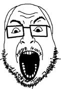 angry balding eyebrows glasses hair mustache open_mouth soyjak stubble teeth variant:fortson // 458x720 // 12.1KB