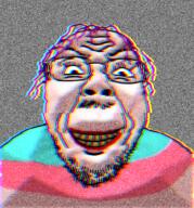 bevel chromatic_aberration evil flag:transgender_pride_flag glitch ominous purple_hair shadow smile soyjak stubble tranny transgender_flag troon variant:bernd yellow_teeth // 2014x2164 // 10.5MB