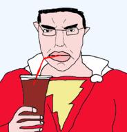 arm buff closed_mouth clothes cup drinking_straw ear glasses hair hand holding_object shazam soyjak subvariant:pol_face variant:chudjak white_skin // 675x703 // 80.0KB