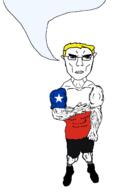 air arm blood buff chile closed_mouth clothes country countrywar flag glasses hair hand leg peace_sign shorts soyjak speech_bubble speech_bubble_empty stubble subvariant:chudjak_front subvariant:unbotheredchud tongue tshirt variant:chudjak vein white_skin yellow_hair // 981x1608 // 39.6KB
