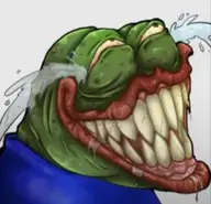 amphibian blue_shirt crying frog green_skin gritting_teeth kek laughing lips meta:low_resolution meta:not_oc nas:pepe pepe pepe_the_frog squinting tear teeth