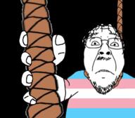 animated arm closed_mouth flag frown glasses hair hand holding_object mustache rope soyjak strobe stubble tongue tranny variant:bernd // 1200x1047 // 444.5KB