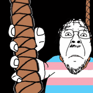 animated arm closed_mouth flag frown glasses hair hand holding_object mustache rope soyjak strobe stubble tongue tranny variant:bernd // 1200x1047 // 444.5KB