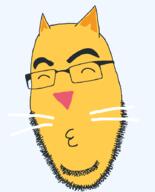 animal cat closed_eyes closed_mouth ear emoticon fangs glasses kiss kissing no_eyebrows series:soymoji soyjak stubble variant:cobson whisker yellow yellow_skin // 721x896 // 26.6KB