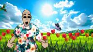 bee butterfly cloud flower glasses hawaiian_shirt outdoors parrot plant summer sun sunglasses variant:shirtjak // 1600x896 // 375.3KB