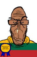 award basketball booger brown_skin country countrywar crying europe european flag flag:lithuania glasses hair lithuania mucus mutt obsessed red_eyes soyjak stubble subvariant:euromutt sweater text variant:markiplier_soyjak // 591x900 // 25.6KB