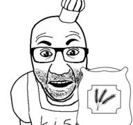 apron chef chef_hat clothes flour glasses hat kiss_the_cook open_mouth soyjak stubble text variant:el_perro_rabioso // 427x400 // 28.0KB