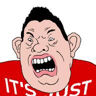 angry clothes ear fat hair looking_to_the_left nikocado_avocado open_mouth red_shirt subvariant:ukropson teeth text variant:cobson // 721x720 // 9.7KB