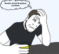 blue_eyes brap brapping brown_hair deviantart exposed h3k_(user) hair hazbin_hotel incident meme meta:namefags namefag_drama namefags sad subvariant:markiplier_despair table text variant:markiplier_soyjak water white_skin // 689x635 // 19.2KB