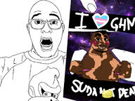 arm bald beard blush blushing clothes donkey_kong ear ftm garcian_smith glasses hair hand holding_object i_heart i_love i_trans_heart killer7 macaron mustache nintendo open_mouth photo smile soyjak space stars suda51 t-shirt text tit_scars tooth_gap tranny tshirt tumblr variant:unknown video_game vitiligo // 2048x1539 // 829.5KB