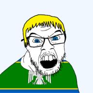 animal bird blue_eyes clothes country eagle flag flag:chernivtsi_oblast glasses hair mustache oblast open_mouth soyjak stubble teeth transparent transparent_background ukraine variant:feraljak yellow_hair // 1500x1500 // 106.0KB