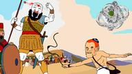 2soyjaks arm armor beard biblically_accurate_angel blood bloodshot_eyes classical_art_parody closed_eyes clothes crying david ear frog gigachad goliath hand helmet judaism large_eyebrows leg open_mouth pepe soyjak spurdo variant:markiplier_soyjak variant:soyak white_skin yellow_teeth // 1280x720 // 199.6KB