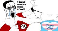 2soyjaks abby_choke bald blue clothes crying ear glasses hair hand meme open_mouth pink pol_(4chan) red shaved soyjak strangling sunglasses swastika teeth text the_last_of_us tranny trans_rights tshirt variant:chudjak white // 1266x688 // 429.4KB