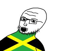 flag flag:jamaica glasses hair jamaica looking_to_the_left open_mouth soyjak stubble teeth torso variant:A24k wrinkles // 466x415 // 29.2KB