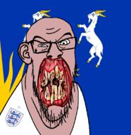 angry animal british distorted ear flag flag:merionethshire flower glasses goat hair irl lion merionethshire open_mouth plant rotten_teeth soyjak stubble sun teeth united_kingdom variant:feraljak wales white_skin yellow_teeth you_were_one_i_ker // 1048x1081 // 369.1KB