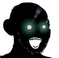 bald black_skin ear glowing glowing_eyes inverted open_mouth soyjak stubble subvariant:soyak_(crazed) thougher variant:soyak white_background // 748x727 // 101.0KB