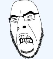 clenched_teeth closed_eyes closed_mouth glasses soyjak stubble variant:cobson // 721x789 // 35.8KB