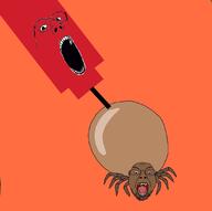 2soyjaks animal arachnid bloodshot_eyes brown_skin fangs glasses injection open_mouth orange_background series:animaljaks syringe tick tongue variant:bernd variant:gapejak yellow_teeth // 1083x1080 // 36.0KB