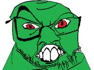 content_aware distorted glasses green_skin large_nose looking_at_you open_mouth raised_eyebrow red_eyes soyjak stubble subvariant:crazyguyjak teeth variant:feraljak // 800x600 // 15.5KB