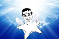 angel chud closed_eyes closed_mouth cute ear glasses hair happy smile soyjak subvariant:chudjak_front variant:chudjak wing // 1284x855 // 93.2KB