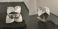 glasses open_mouth origami paper soyjak stubble variant:bernd // 3000x1500 // 329.6KB