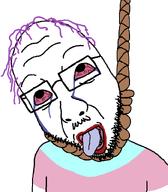 ack bloodshot_eyes crying flag:transgender_pride_flag flag_shirt glasses hanging i_want_to_smash_its_head_into_a_pulp moustache noose purple_hair red_lips redraw rope rotten_teeth stubble suicide tongue tranny variant:derpson white_skin // 700x800 // 25.7KB