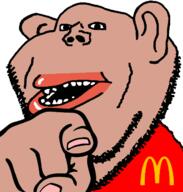 amerimutt brown_skin clothes ear hand looking_at_you mcdonalds mutt open_mouth pointing pointing_at_viewer soyjak stubble subvariant:impish_amerimutt variant:impish_soyak_ears you // 598x628 // 72.8KB