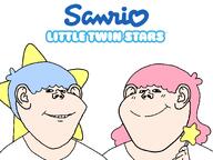 blue_hair little_twin_stars pink_hair sanrio series:sanrio_x_sharty star star_(symbol) subvariant:female_impish_ears variant:impish_soyak_ears // 1659x1241 // 194.8KB