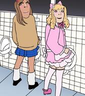 background bathroom blond bow brown_hair brown_skin dress female flower frill girly gyaru looking_at_viewer multiple_soyjaks plant school_uniform smile sock stocking subvariant:cobgal subvariant:himeson teeth toilet traced variant:cobson white_skin // 725x826 // 381.7KB