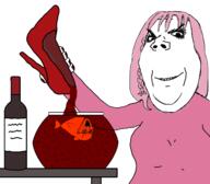 2soyjaks angry animal animal_abuse bowl clothes cryfish daddy's_girl dead evil female fish fishing_bowl glasses hair open_mouth pink_hair shoe smile soyjak stubble subvariant:wholesome_soyjak swede_(artist) variant:gapejak variant:soyak wine // 1600x1400 // 349.2KB