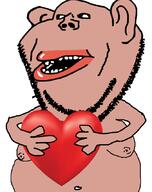 amerimutt arm bald belly_button brown_skin ear fat hand holding_heart holding_object lips moobs naked nipple open_mouth shirtless stubble subvariant:impish_amerimutt variant:impish_soyak_ears white_background // 676x856 // 140.8KB