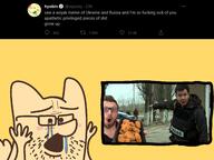 animal arm beard beyond_chicken brown_hair clothes cnn crying ear food glasses hand hands_up holding_object irl military mustache news pointing russia russo_ukrainian_war screenshot soyjak stubble twitter ukraine variant:cryboy_soyjak variant:two_pointing_soyjaks white_skin // 1600x1200 // 584.0KB