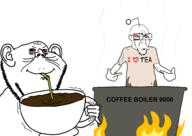 2soyjaks antenna big_eyes boiling coffee drinking fire hand open_mouth red_eyes reddit redditard shaking straw stubble subvariant:impdrink text tired torso variant:impish_soyak_ears variant:shirtjak variant:soyak // 974x690 // 161.4KB