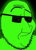 black_background closed_mouth glasses glowie glowing glownigger green_skin looking_at_you raised_eyebrow smile smug soyjak stubble sunglasses variant:smugjak // 554x772 // 46.7KB