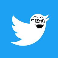 bird blue_background glasses inhuman logo open_mouth soyjak twitter variant:soyak // 504x507 // 13.4KB