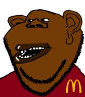 amerimutt beard black_skin clothes ear eyes lips mcdonalds mouth open_mouth red_shirt stubble subvariant:impish_amerimutt subvariant:impish_tyrone teeth variant:impish_soyak_ears // 598x683 // 20.3KB