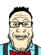 acne bowtie buck_teeth glasses hair looking_at_you nerd pale_skin soyjak spongebob_squarepants stubble suspenders tape teeth variant:markiplier_soyjak // 600x800 // 44.4KB