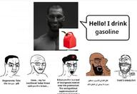 5soyjaks arabic_text beard bloodshot_eyes brown_skin closed_mouth clothes communism crying doctor gasoline gigachad glasses hand hat open_mouth scared soyjak stubble subvariant:soyak_(concerned) text variant:chudjak variant:gapejak variant:soyak // 1068x740 // 92.8KB