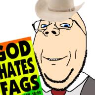 beard blue_eyes clothes cowboy fred_phelps glasses god_hates_fags hat old subvariant:wholesome_soyjak suit variant:gapejak westboro_baptist_church // 801x800 // 281.8KB