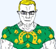arm aryan blue_eyes british buff closed_mouth clothes ear england eyes_like_the_o-o-cean flag flag:rutland glasses hair horseshoe rutland soyjak subvariant:chudjak_front subvariant:muscular_chud tshirt united_kingdom variant:chudjak vein yellow_hair // 1059x929 // 162.2KB