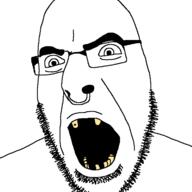 angry bad_teeth glasses missing_teeth nose_piercing open_mouth soyjak stubble variant:cobson yellow_teeth // 721x720 // 14.8KB