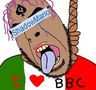 BRIMMIEST_COMMENTS_SECTION☣️☣️☣️_DO_NOT_ENTER☣️☣️☣️ bbc brown_skin dead glasses hair hanging i_love italy lipstick open_mouth purple_hair queen_of_spades rope shadowmario soybooru soyjak stubble suicide tattoo text tongue variant:cobson yellow_teeth // 768x719 // 99.7KB