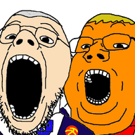 2soyjaks artist:fuck_all_liberals badge clothes communism donald_trump double_chin fal glasses hair hammer_and_sickle joe_biden nazism necktie open_mouth orange_skin politics soyjak stubble suit swastika variant:gapejak variant:isaac white_hair white_skin yellow_hair // 891x617 // 138.6KB