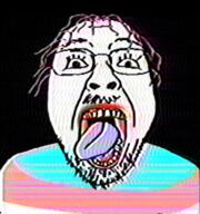 animated clothes glasses hair mustache open_mouth purple_hair soyjak stubble tranny variant:bernd vhs // 479x512 // 2.2MB