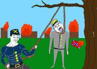 blue_background buff_chudjak burning burning_flag confederate confederate_fags_lost confederate_flag fire green_background hanging tree union variant:bernd variant:chudjak // 3444x2439 // 663.3KB